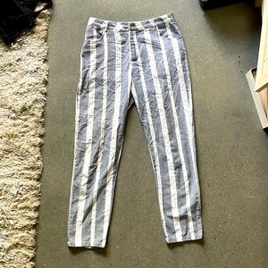 Gray and white striped capri